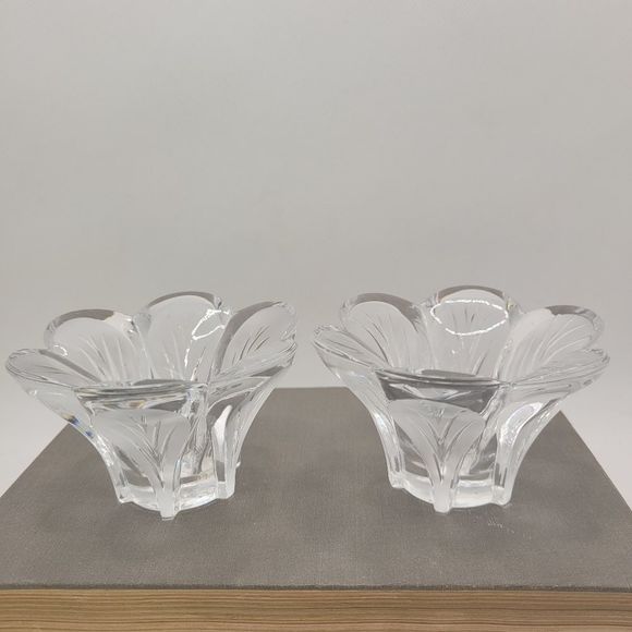 Genuine Lead Crystal d'Arques France Daisy Candlestick Holder Tapers  Set of 2 - Picture 3 of 14